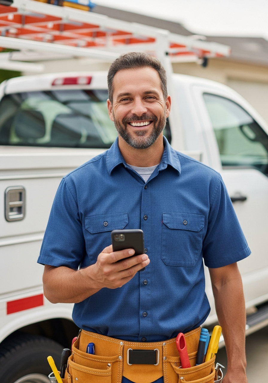 Local business owner using BlastyBiz on their phone